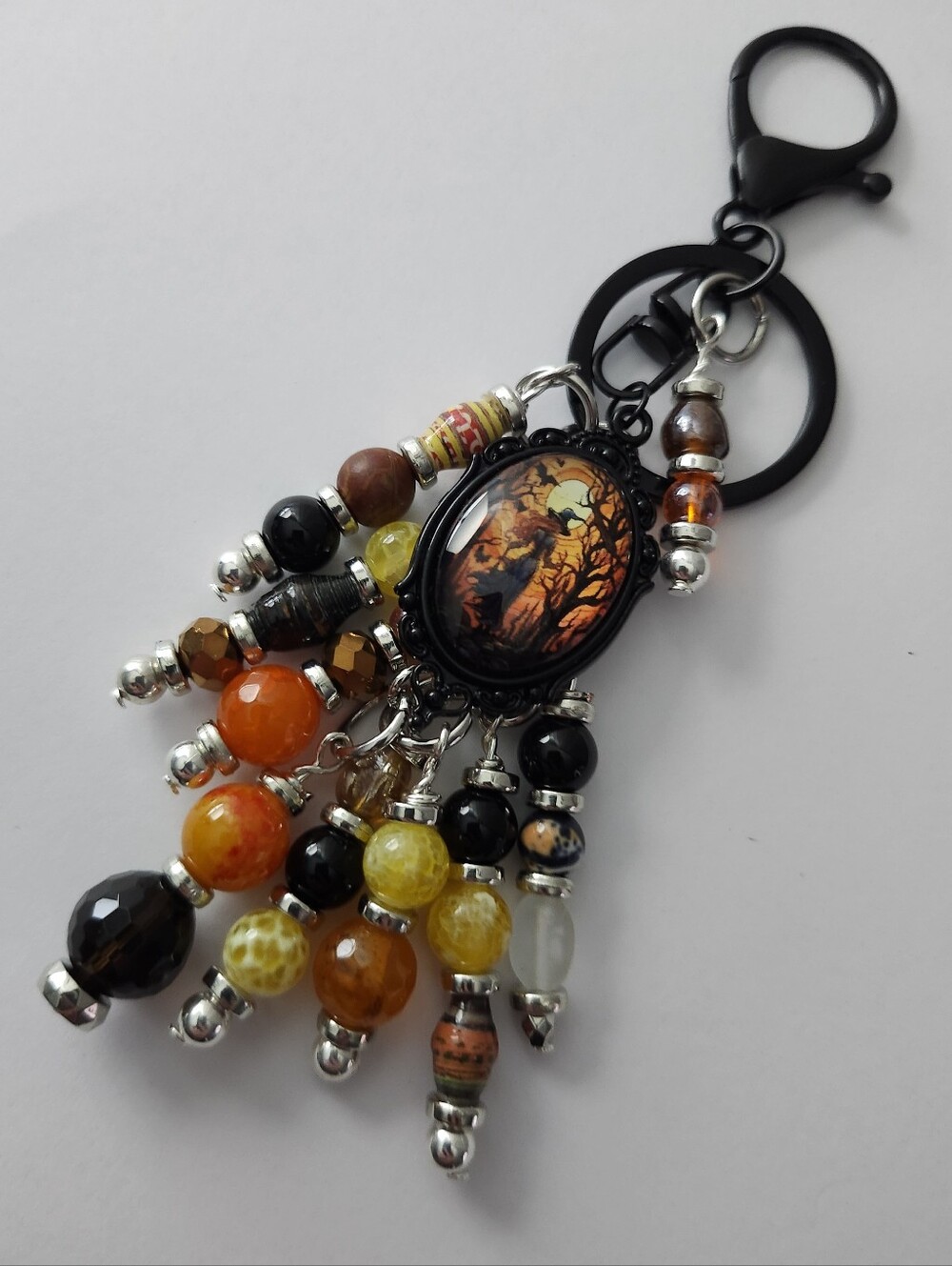 Halloween Witch Cameo Purse Charm or Keychain Agate Jasper Paper Handcrafted